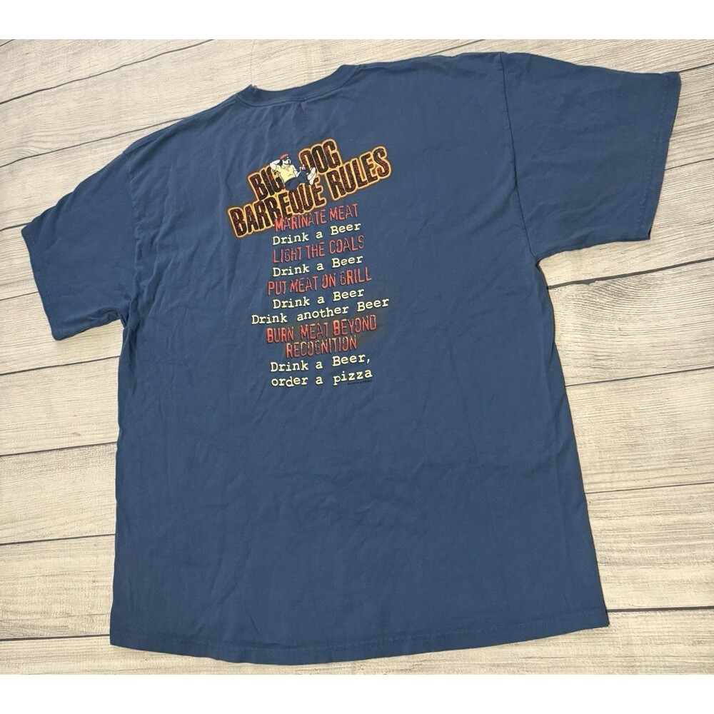 VTG Y2K 2007 Big Dogs BBQ Barbecue Rules T Shirt Size XL Blue